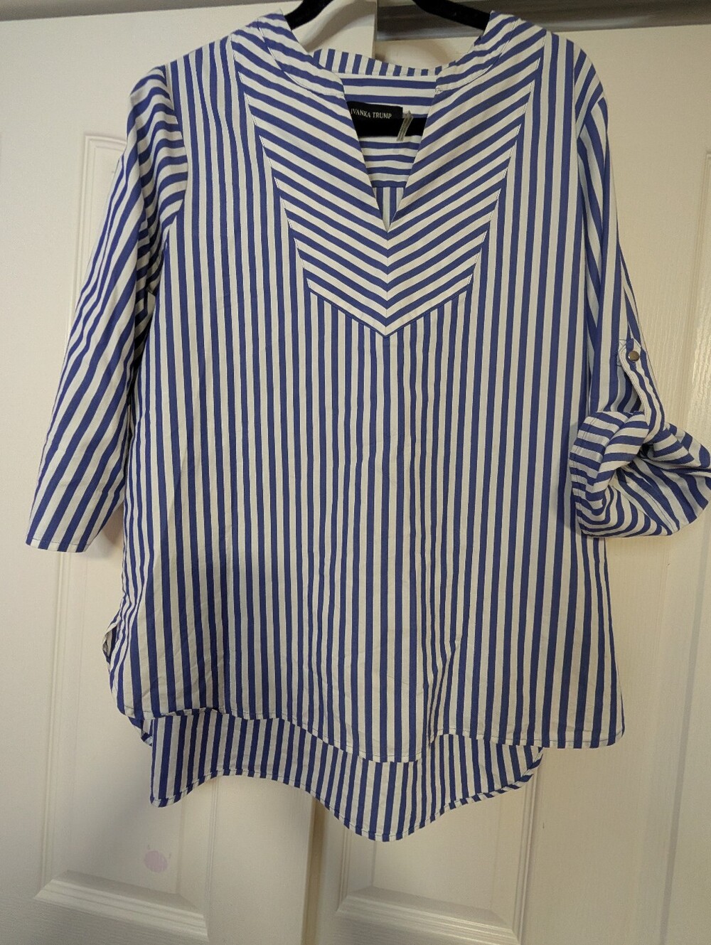 Ivanka Trump Blue White Striped Tunic Blouse Shirt XL